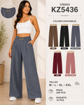 Pantalones de pierna ancha con hebilla-KZ5436