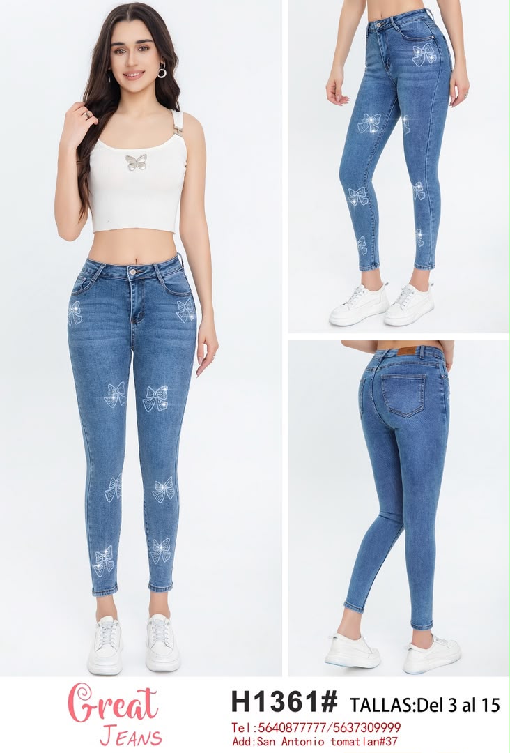 Jeans con estampado de lazos-H1361#