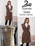 Chaleco largo con cinturón y botones-T606#