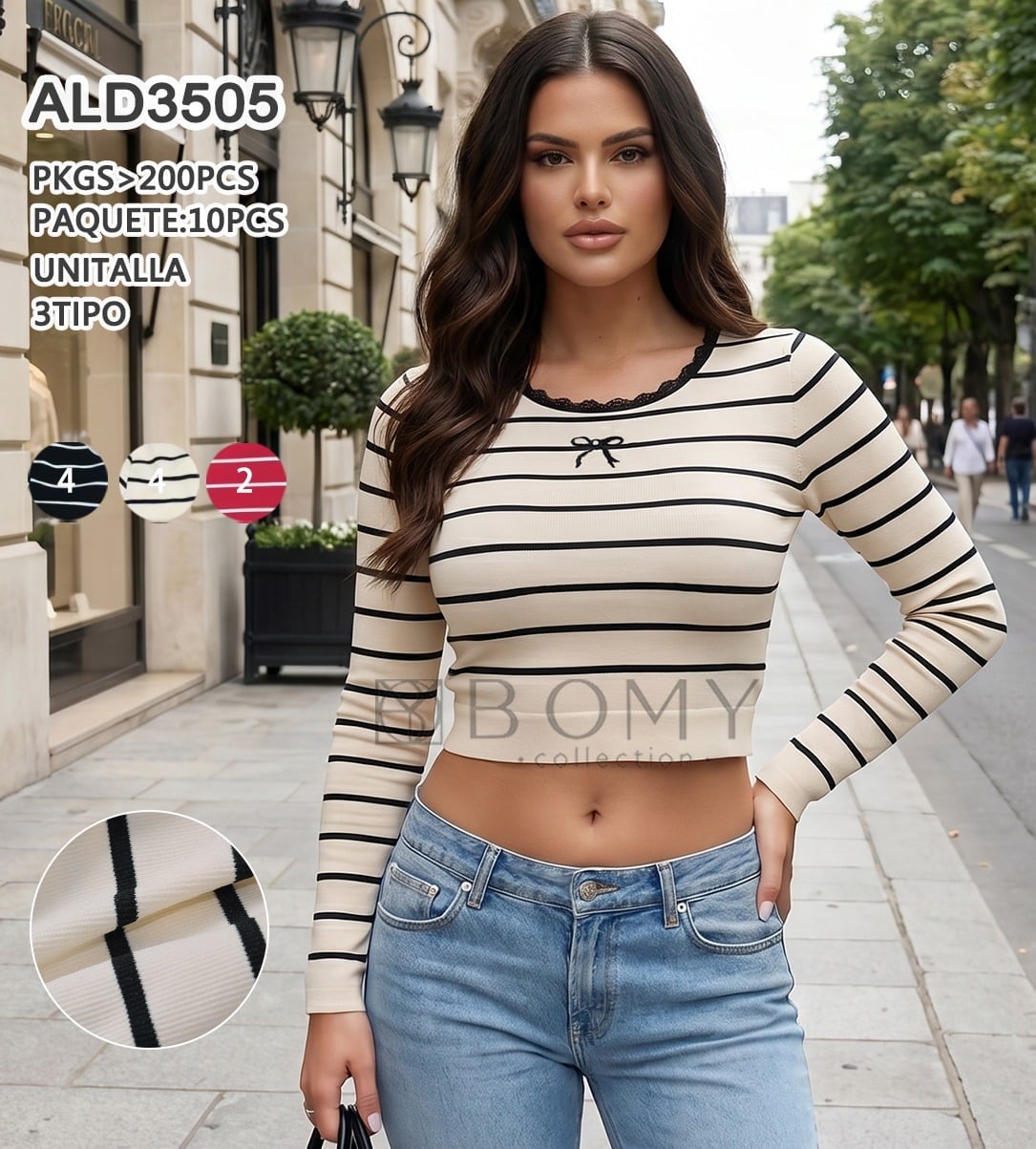 Crop top de rayas con lazo-ALD3505