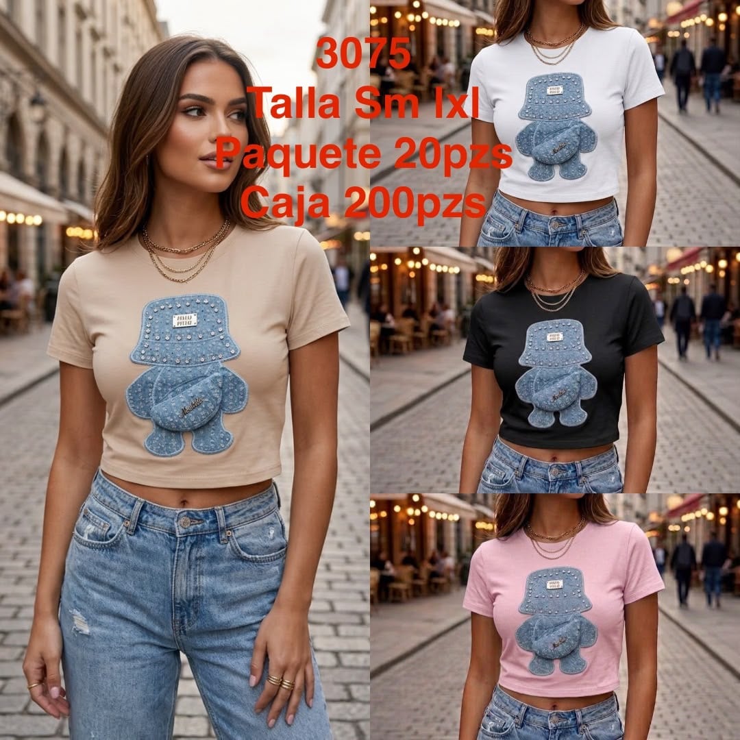 Playera Crop Top con diseño-3075
