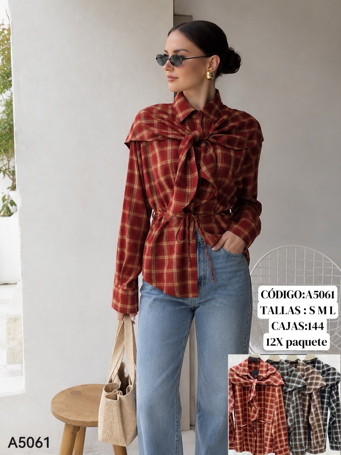 Blusa a cuadros con amarre-A5061