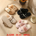 Pantuflas de peluche con moño y corazón-A-5299