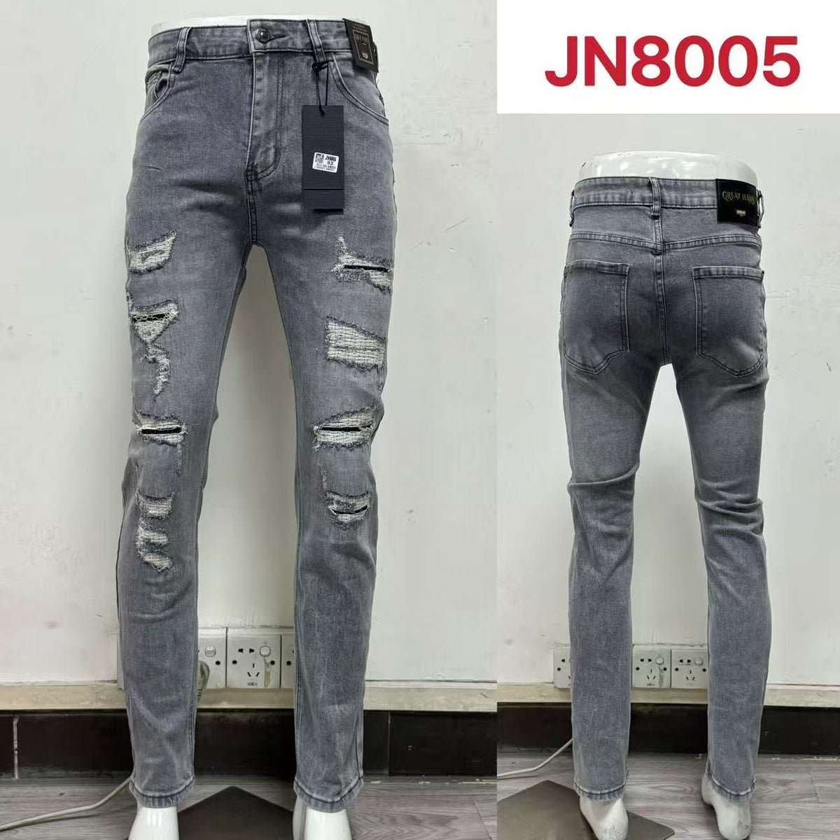 Jeans corte skinny con roturas-JN8005