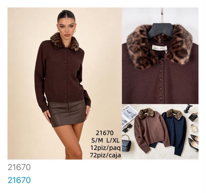 Cárdigan con Cuello de Pelo-21670