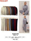 Conjunto de suéter de cuello alto y pantalón acanalado-KL2313-PC