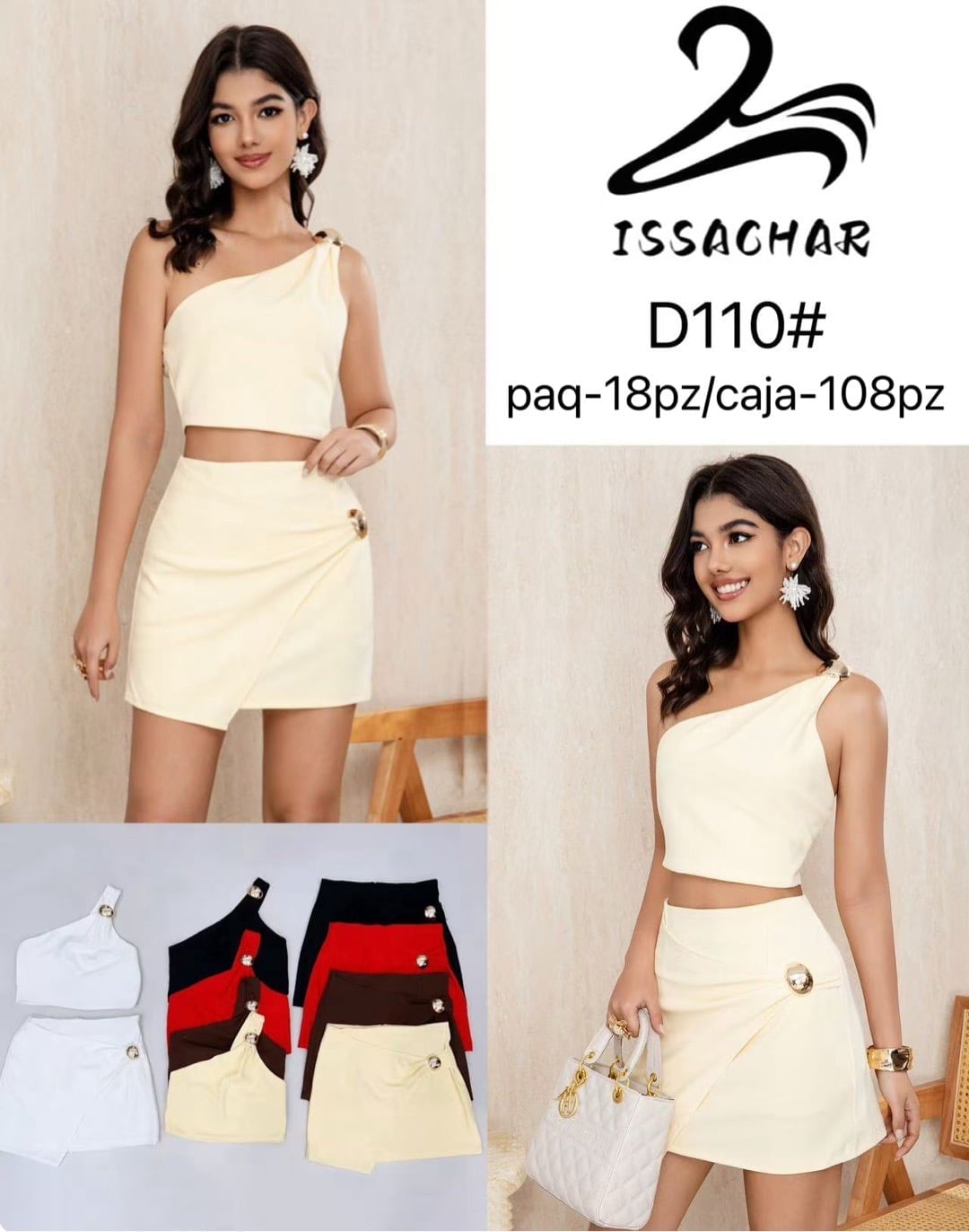 Conjunto de top asimétrico y falda-D110#