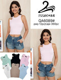 Top de tejido acanalado con detalle metálico-QA6089#