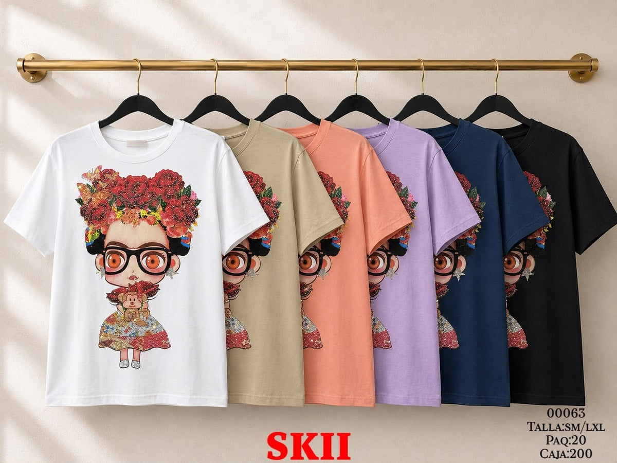 Playera Frida Kahlo con pedrería-00063