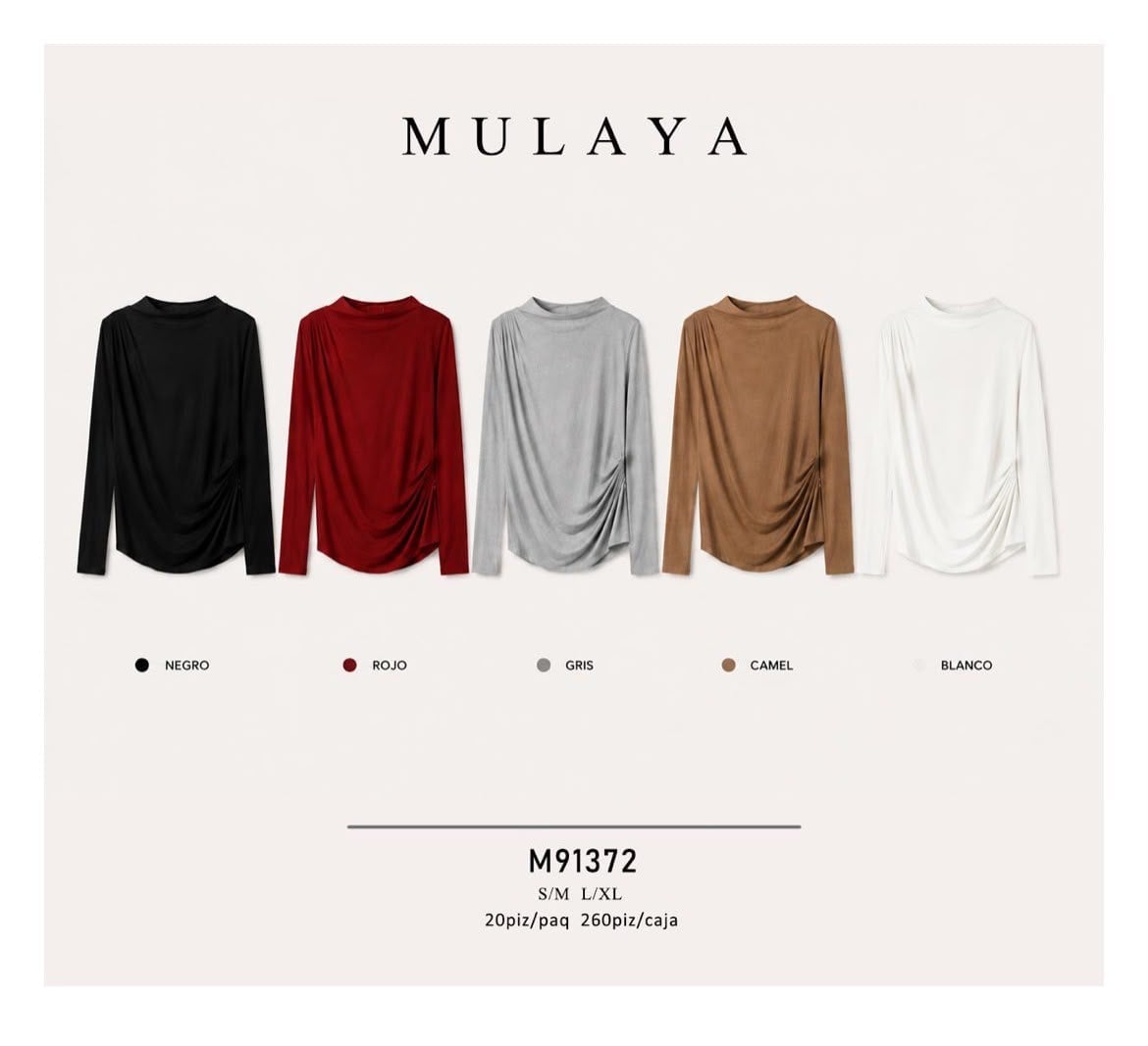 Blusa manga larga con detalle drapeado-M91372