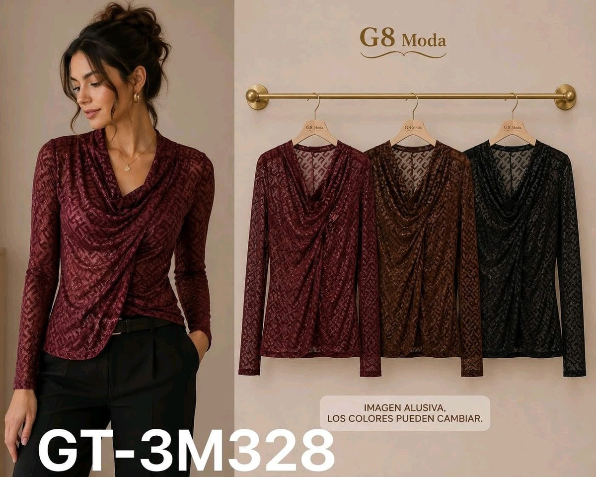 Blusa con cuello drapeado-GT-3M328