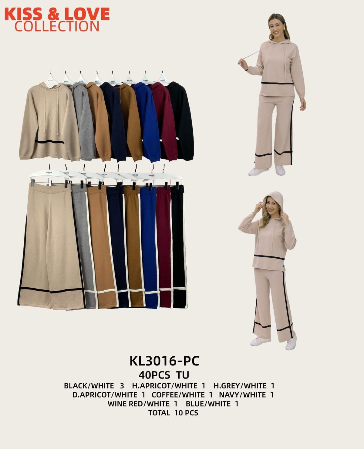 Conjunto de sudadera con capucha y pantalón-KL3016-PC
