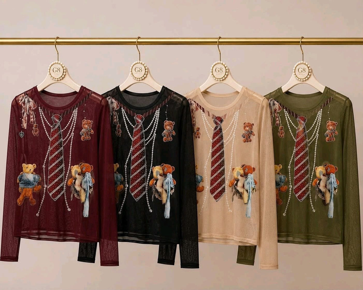 Blusa de malla con estampado de osos-PH1A503