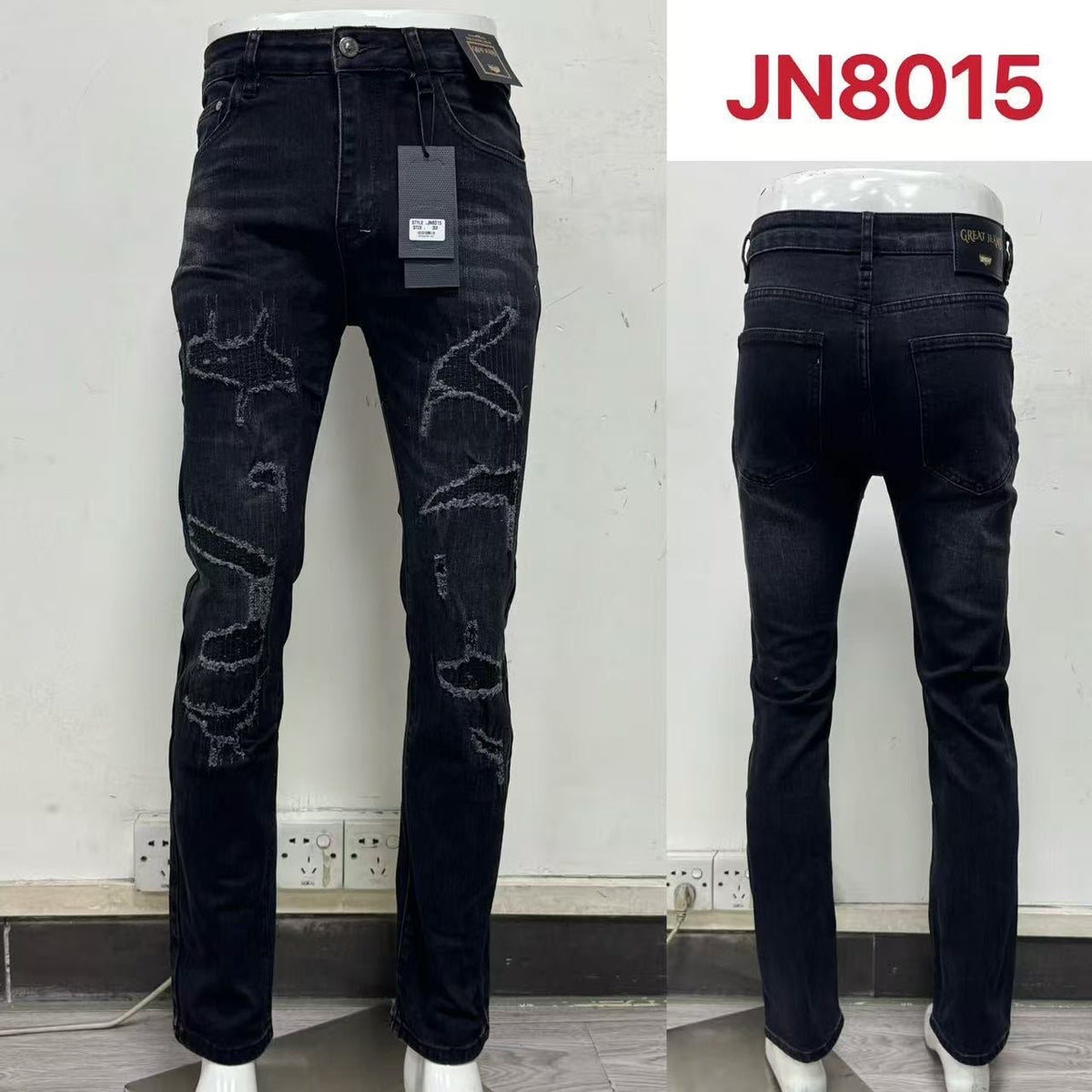 Jeans slim fit con efecto desgastado-JN8015