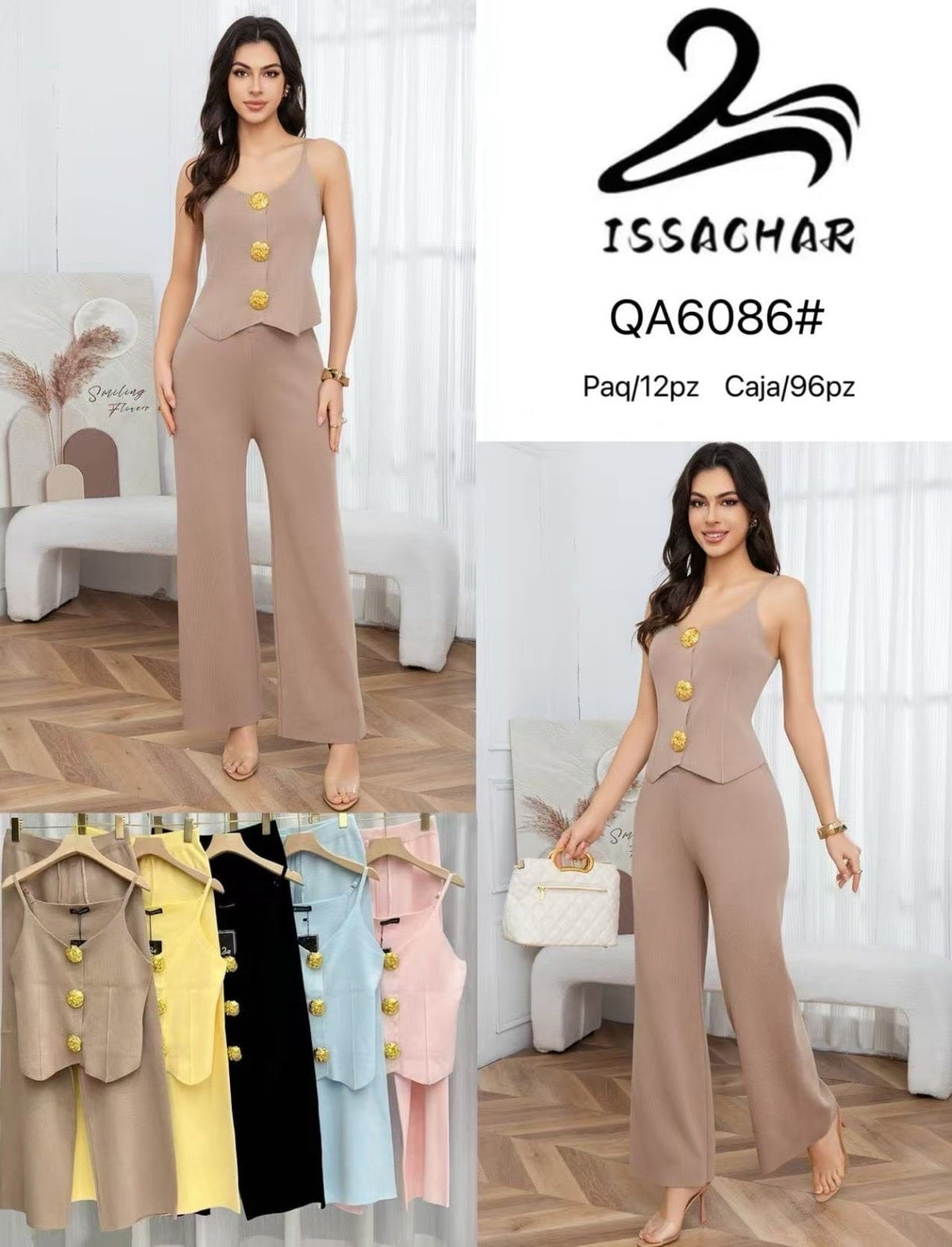 Conjunto de top y pantalón-QA6086#