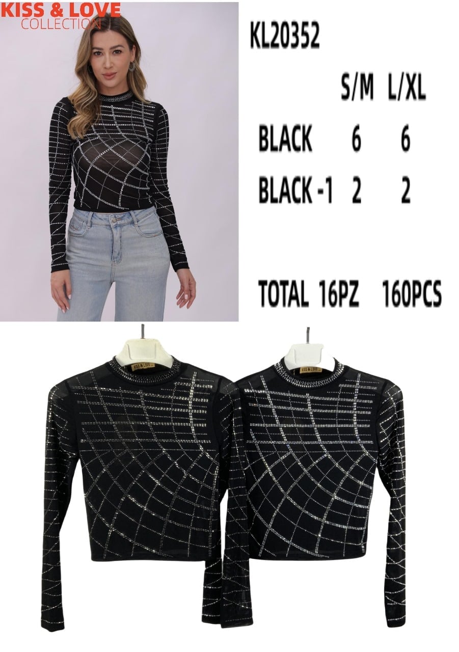 Blusa manga larga con pedrería-KL20352