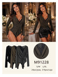 Body con fruncido y detalle de encaje-M91228