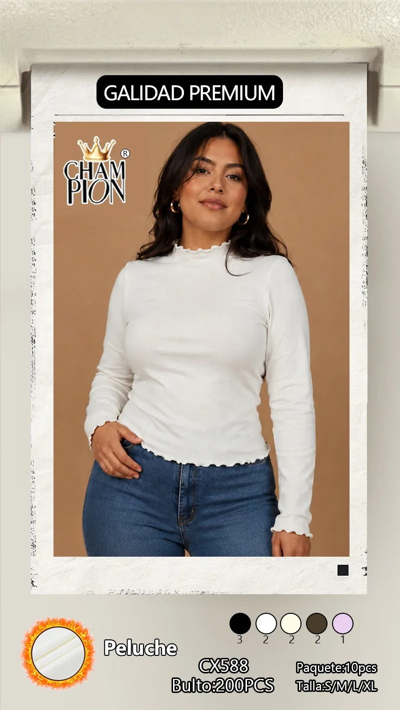 Blusa manga larga cuello alto-CX588