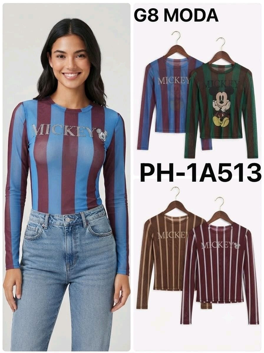 Blusa manga larga de malla estampada Mickey-PH-1A513