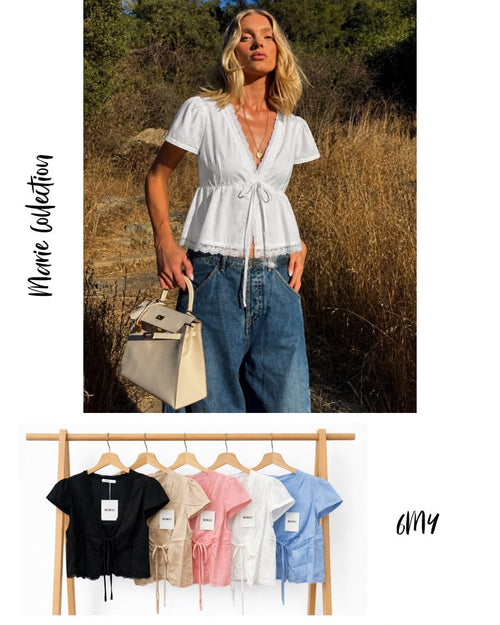 Blusa con lazo y encaje-6MY