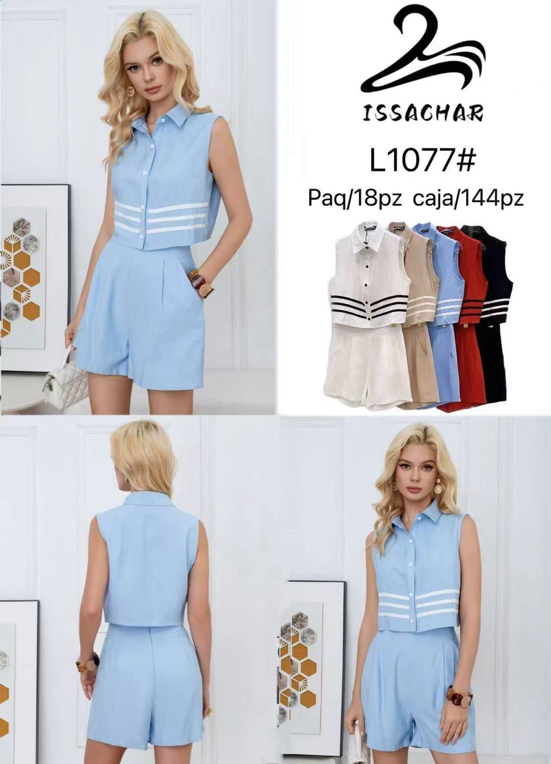 Conjunto de top sin mangas y shorts-L1077#