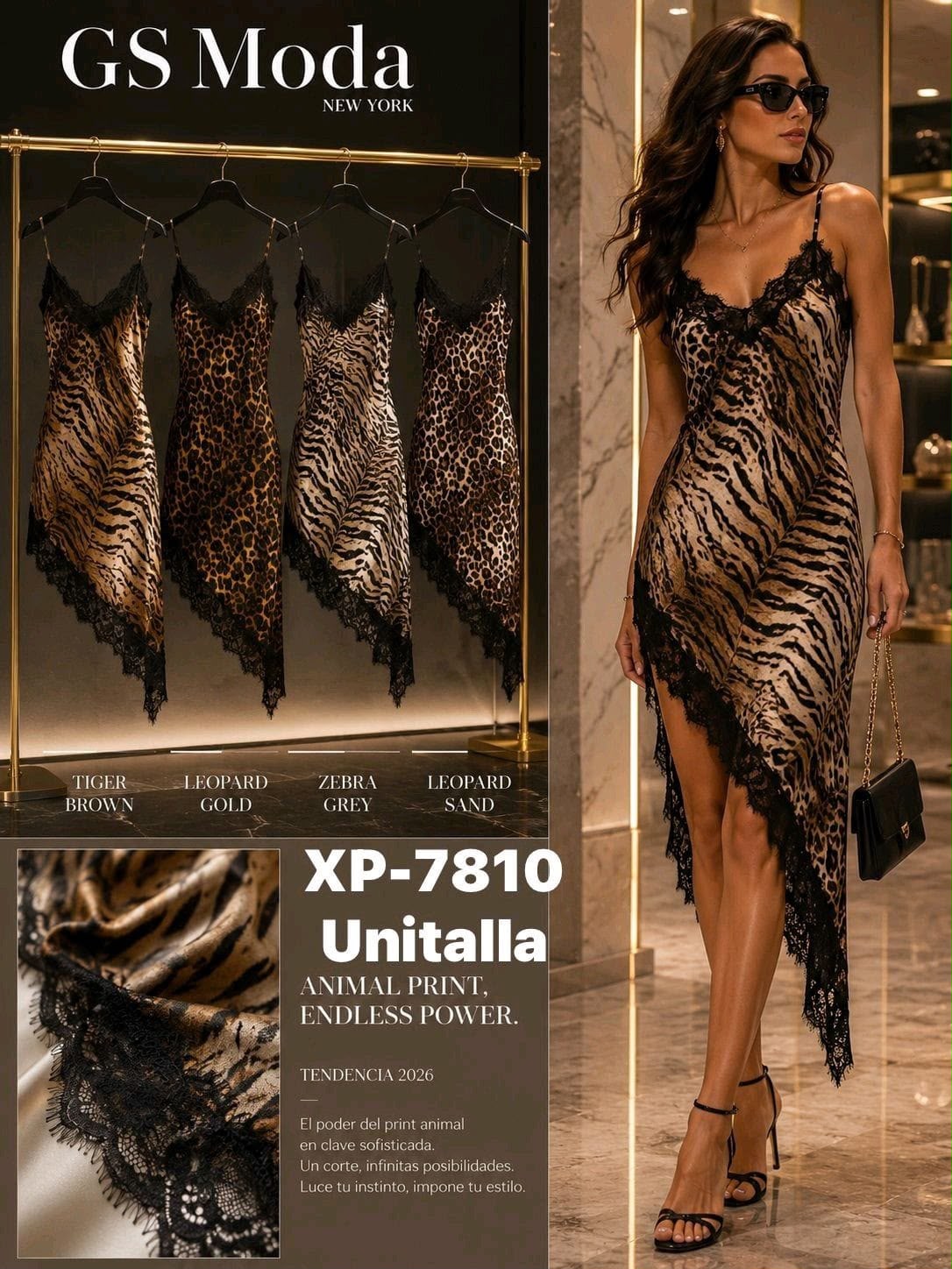 Vestido animal print con encaje-XP-7810
