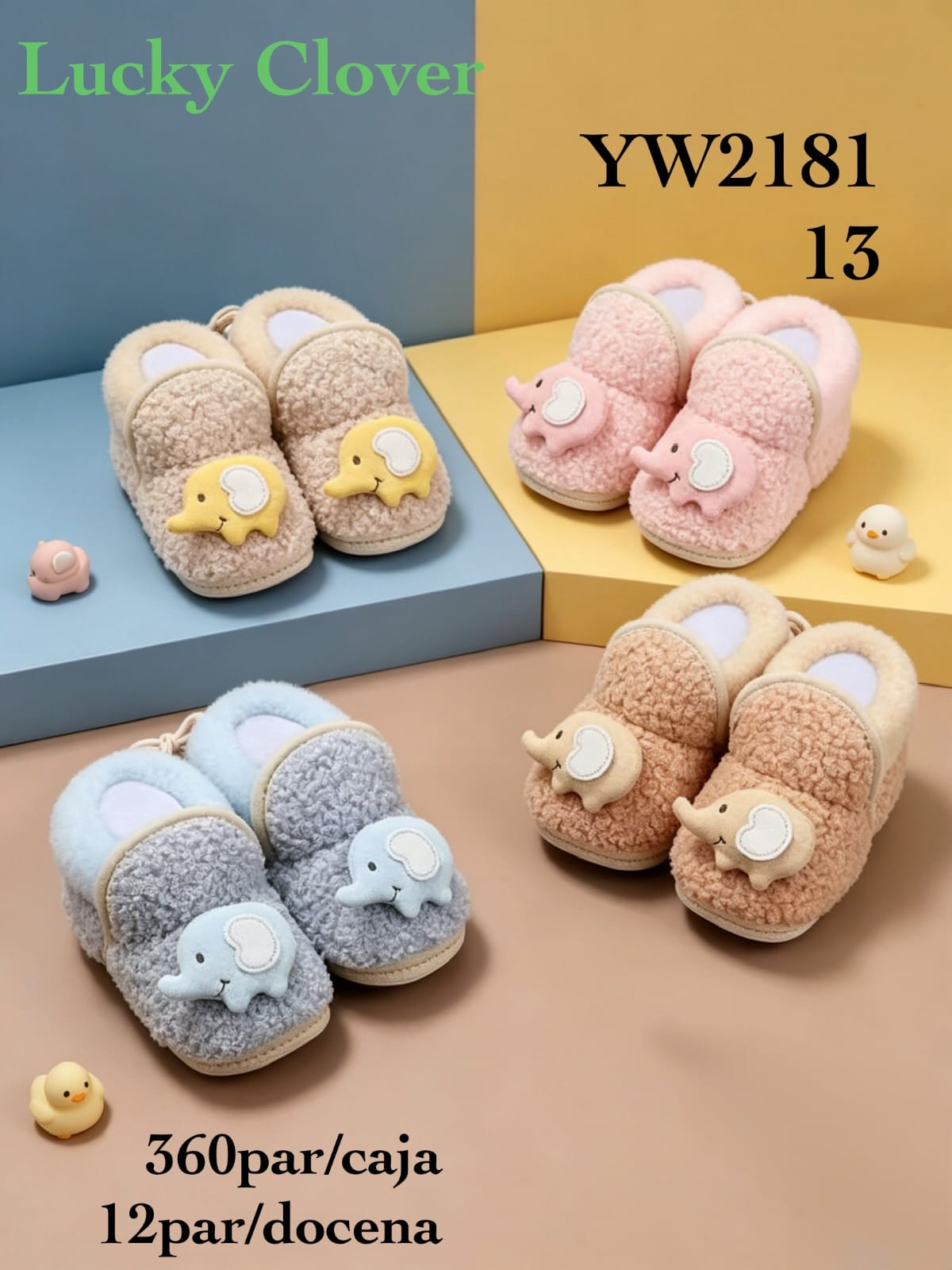 Pantuflas de peluche con diseño de elefante-YW2181