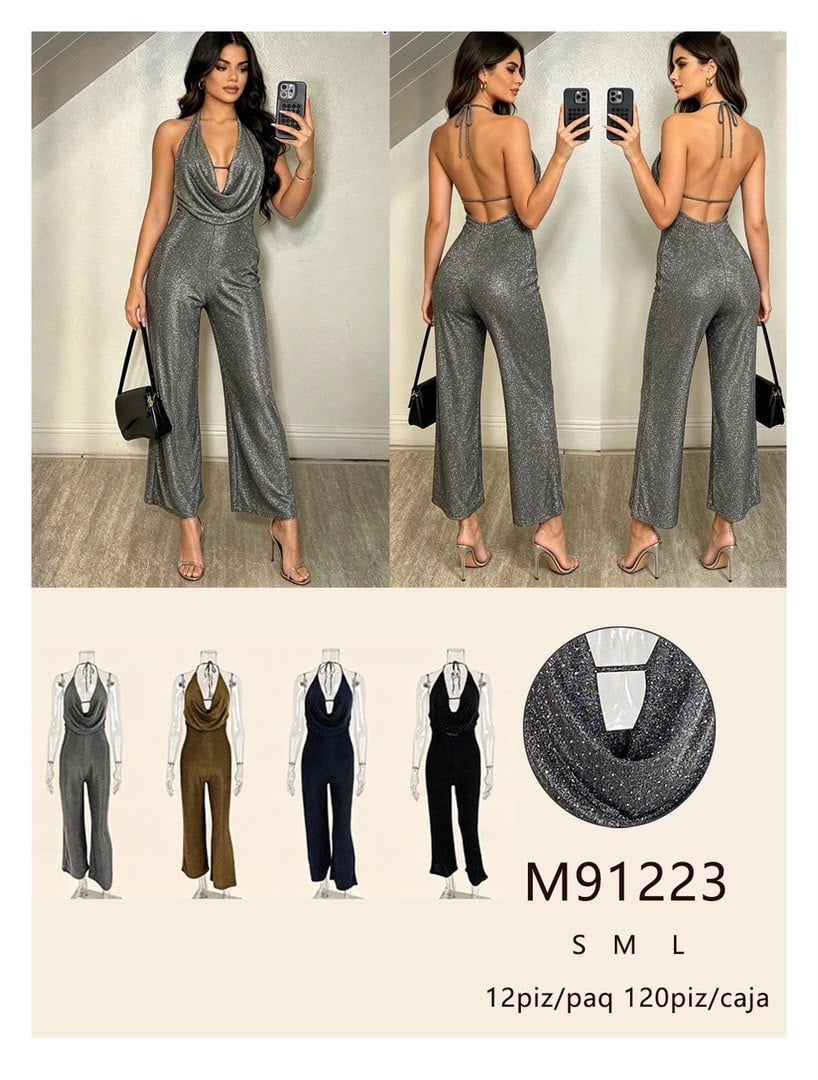 Jumpsuit cuello halter brillante-M91223