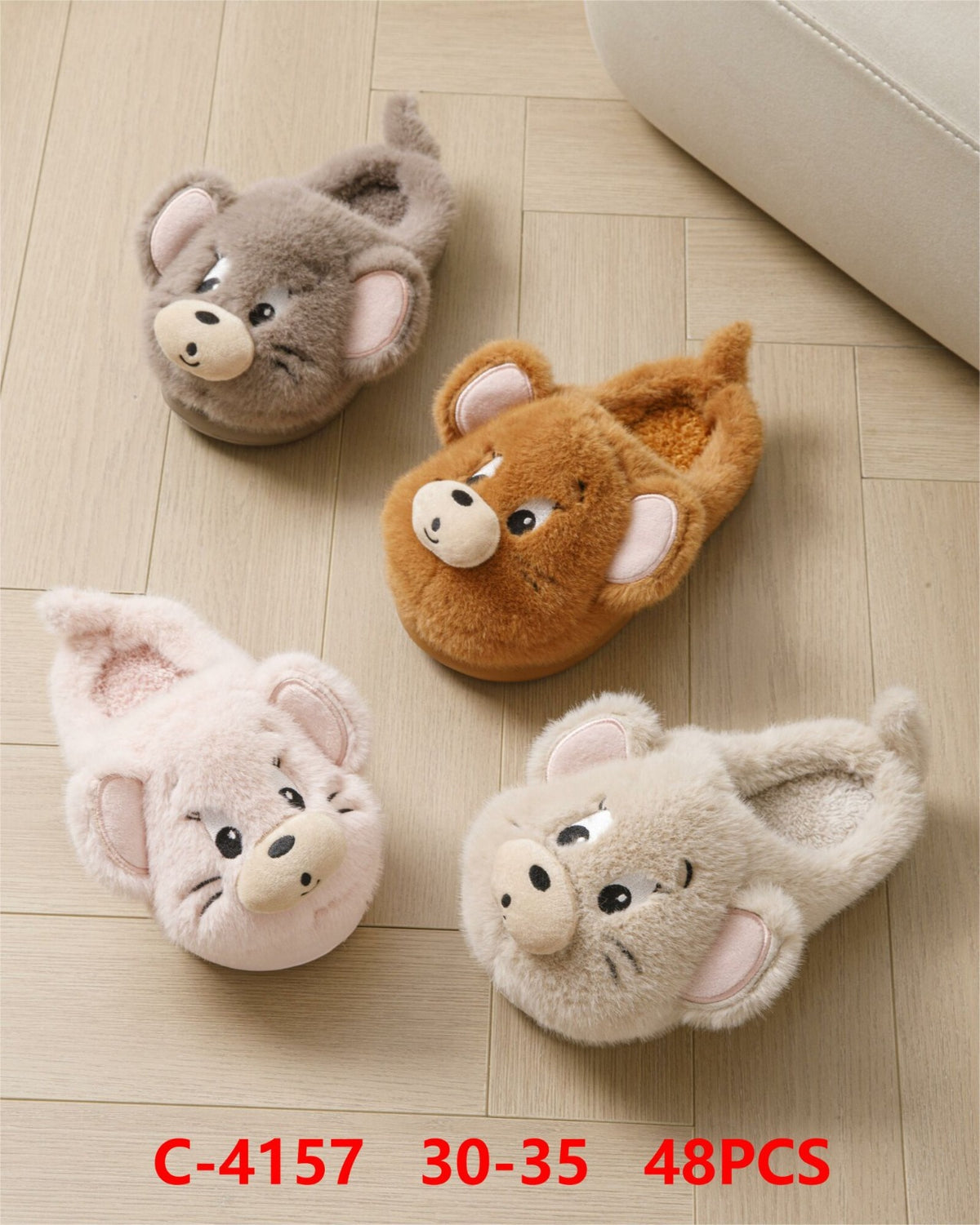 Pantuflas de peluche con diseño de animal-C-4157