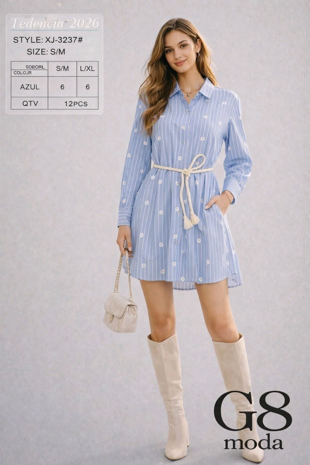 Vestido camisero de rayas-XJ-3237