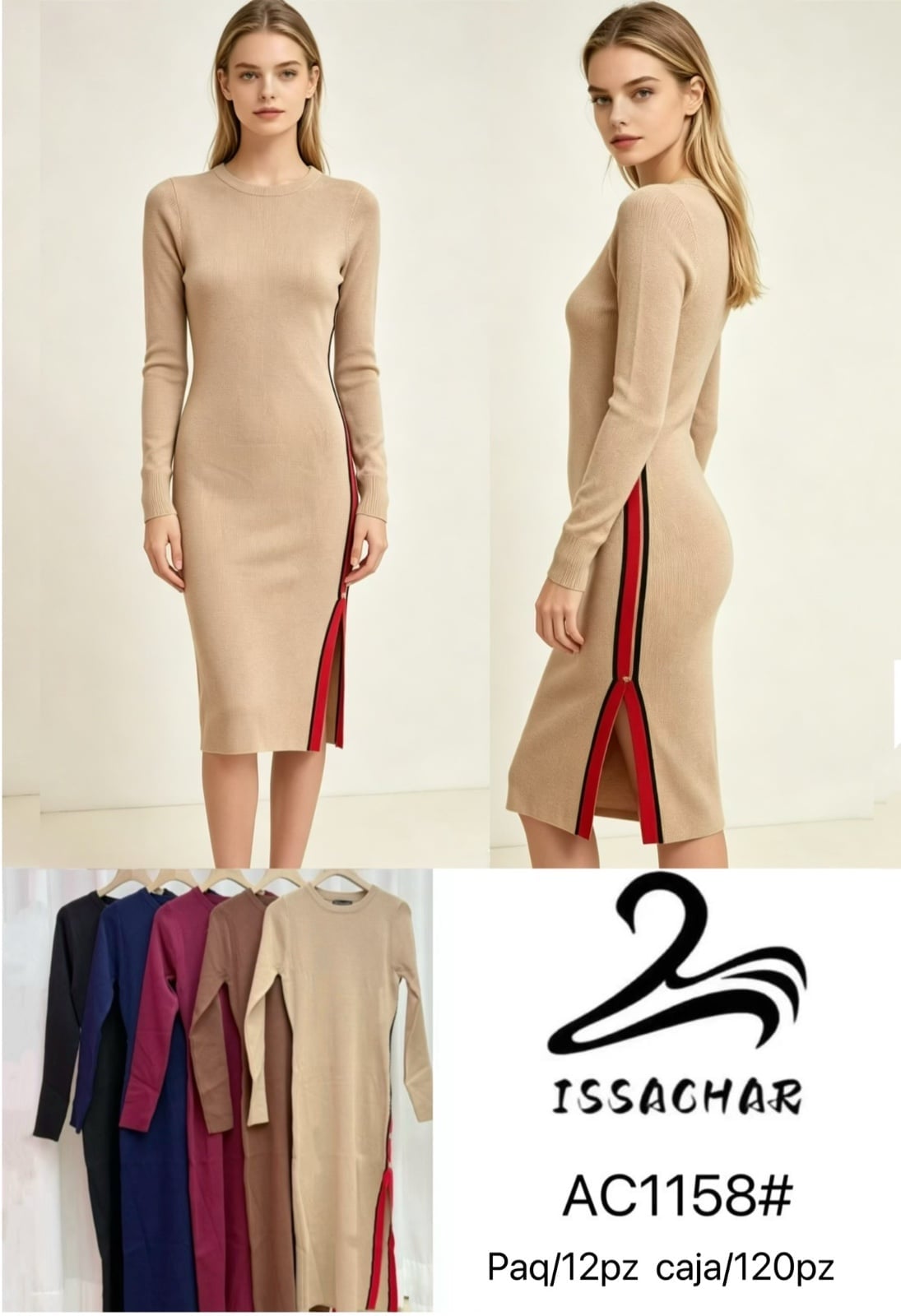 Vestido tejido con abertura lateral-AC1158#