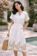Vestido con bordado floral-MK0609