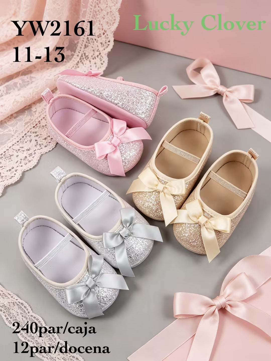 Zapatos de bebé con moño y glitter-YW2161