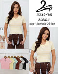 Blusa polo a rayas-S030#