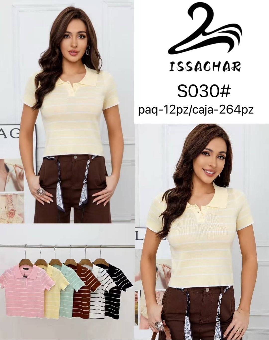 Blusa polo a rayas-S030#