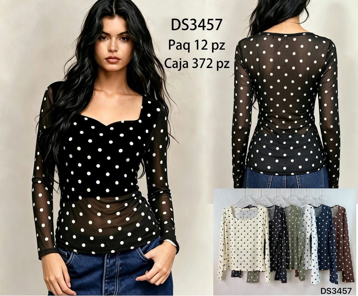 Blusa de manga larga con lunares-DS3457