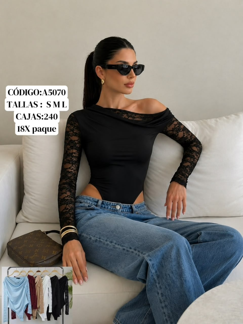 Body de manga larga con encaje-A5070
