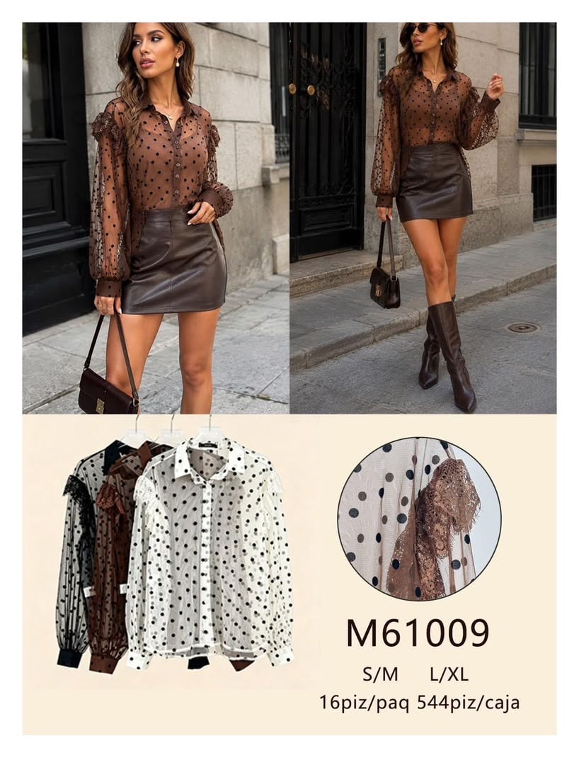 Blusa de puntos con transparencias-M61009