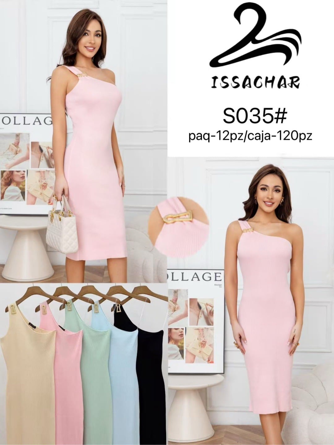 Vestido de un hombro con detalle-S035#