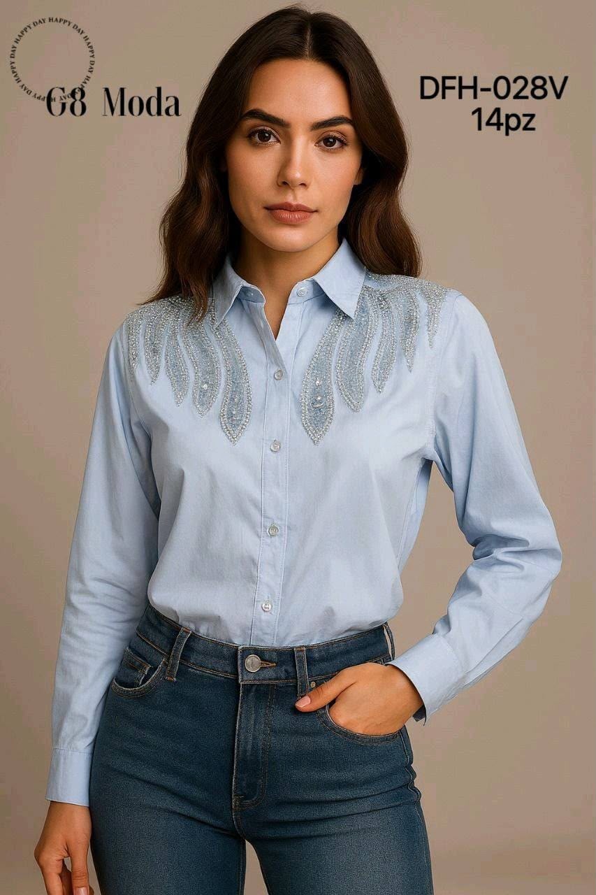 Camisa de botones con detalles decorativos-BLU-DFH-028V
