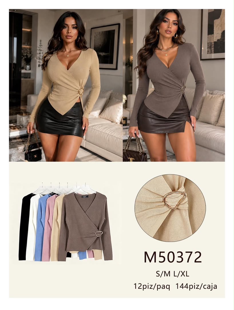 Blusa cruzada con detalle de anillo-M50372