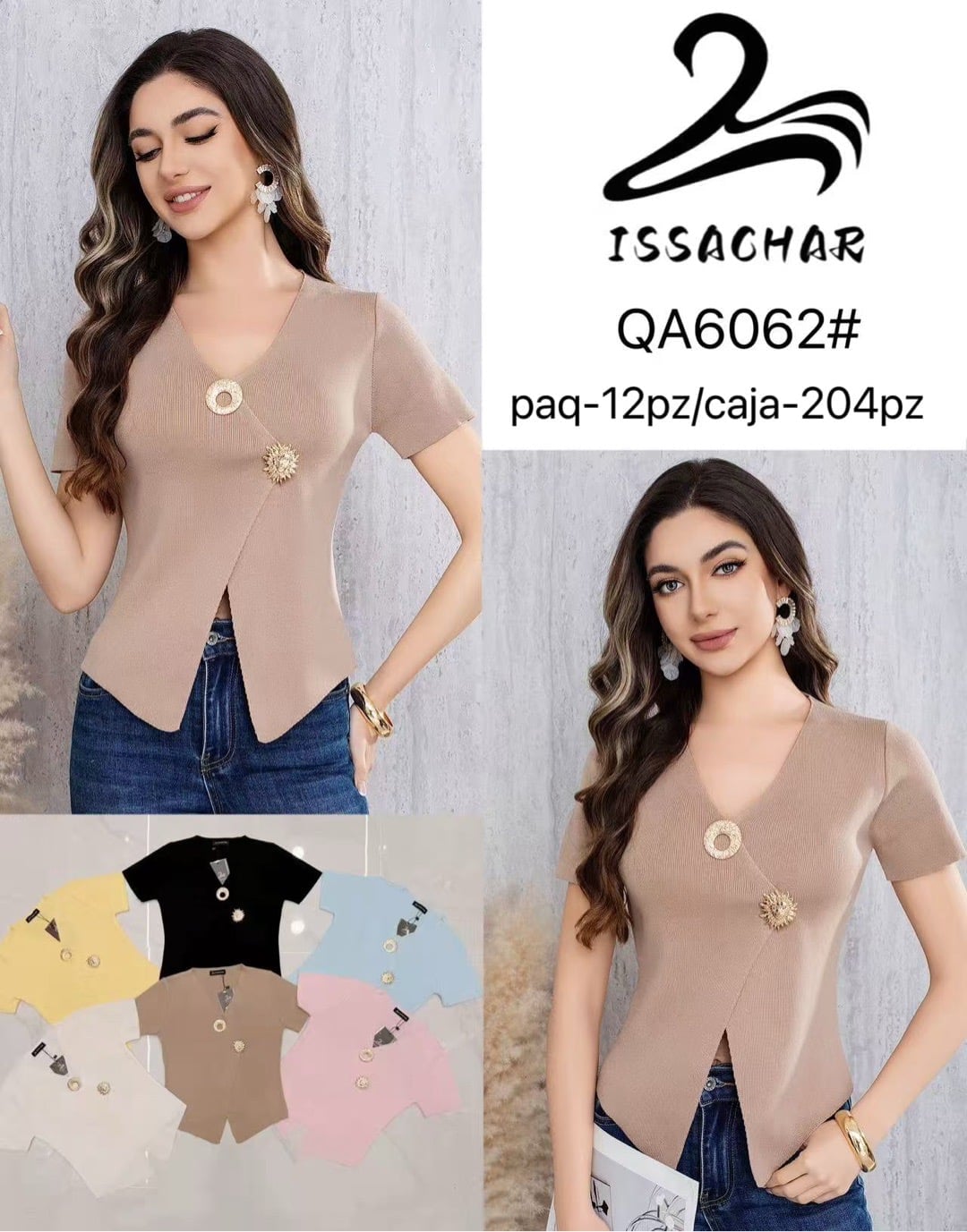 Blusa con botones decorativos-QA6062#