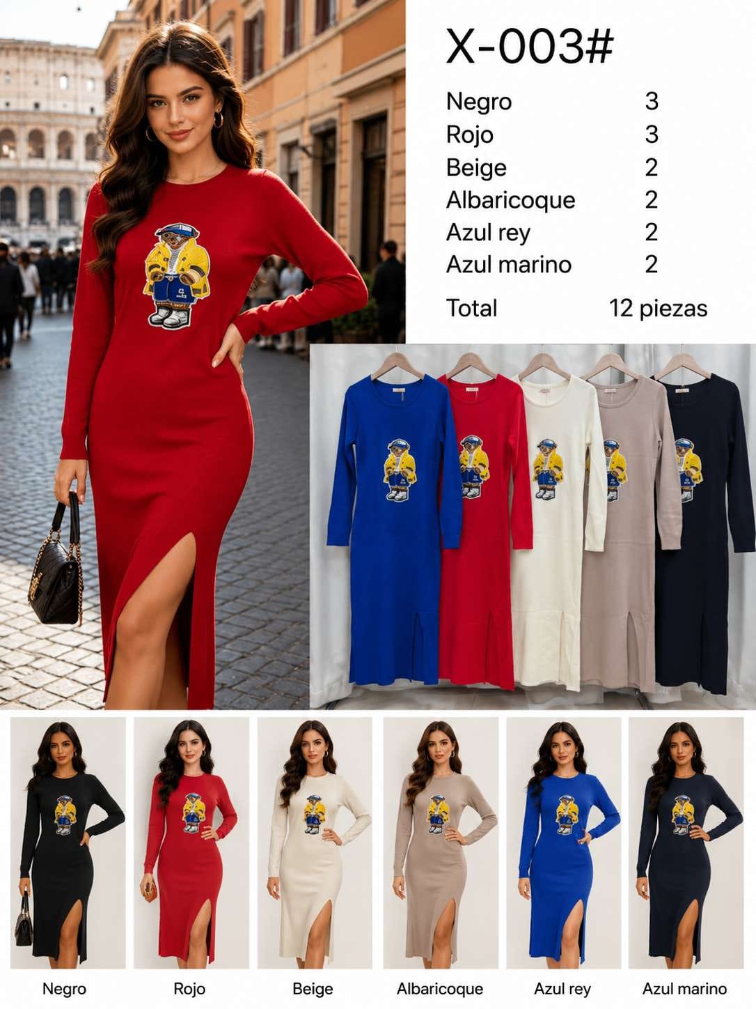 Vestido con estampado de oso-X-003#