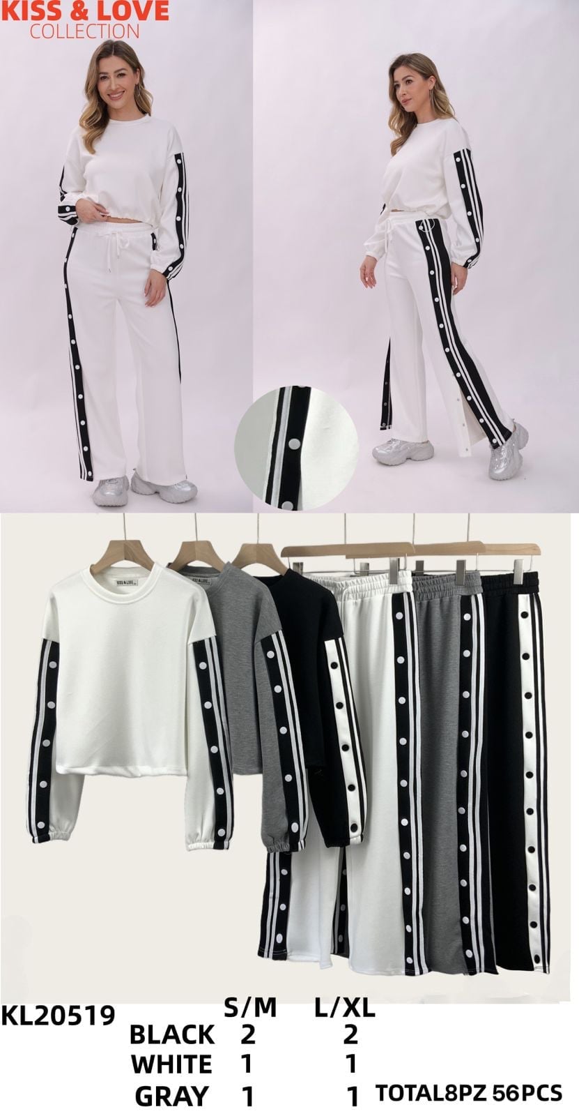 Conjunto de sudadera y pantalón con botones laterales-KL20519