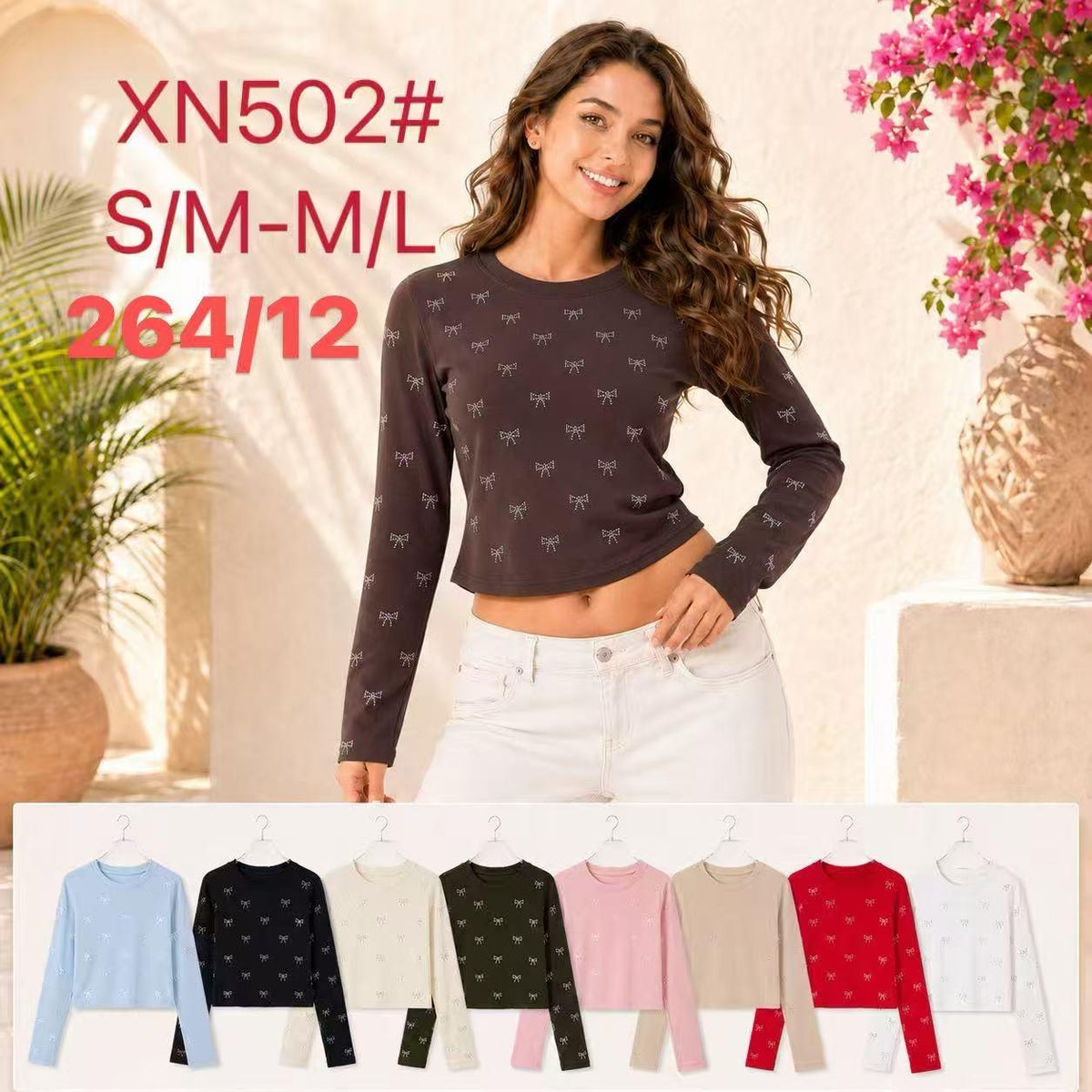 Crop top estampado con moños-XN502