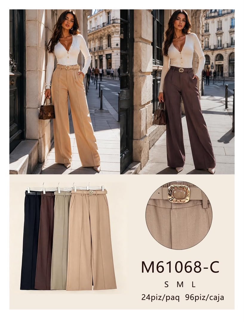 Pantalones de vestir con cinturón-M61068-C