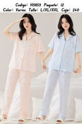 Pijama de dos piezas con botones-H3853