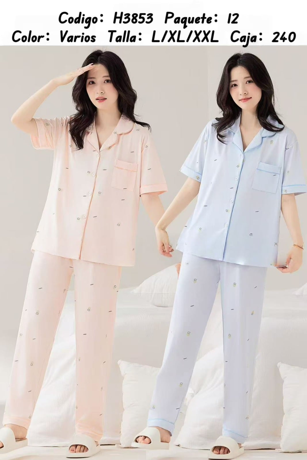 Pijama de dos piezas con botones-H3853