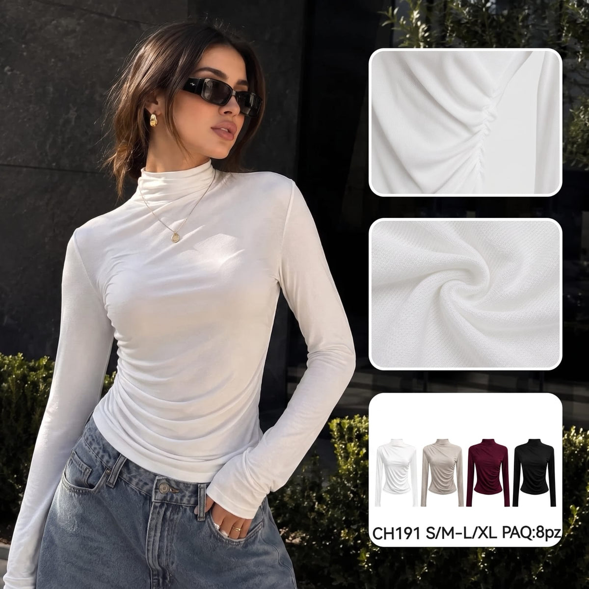 Blusa cuello alto con fruncido-CH191