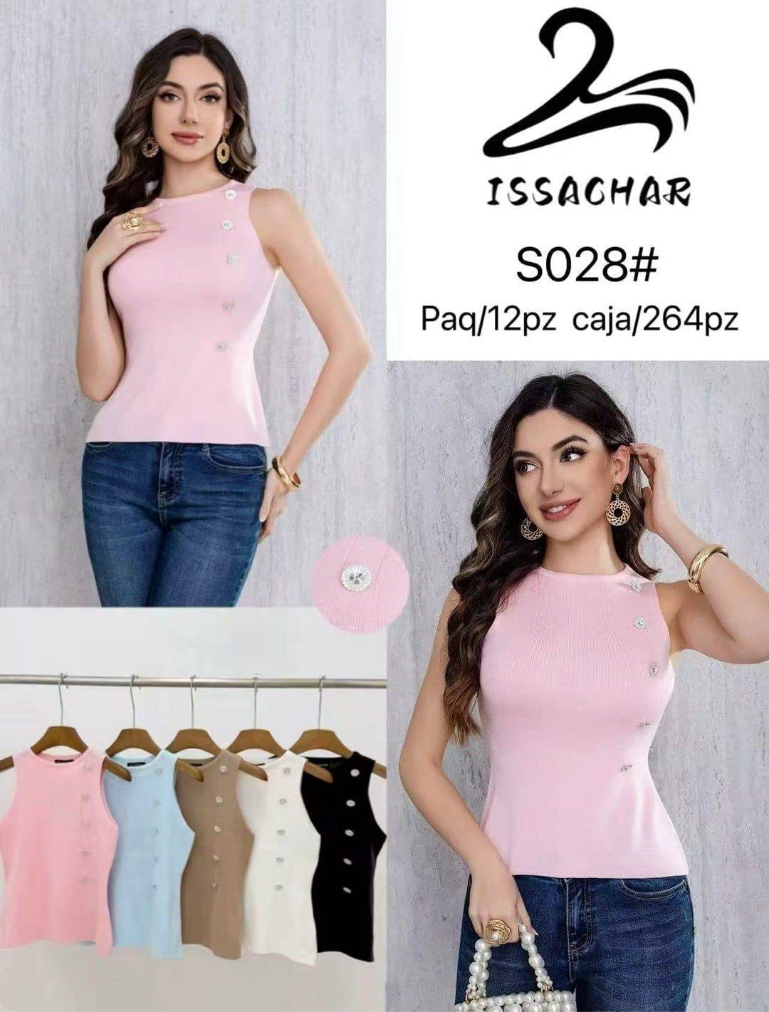 Blusa con botones decorativos-S028#
